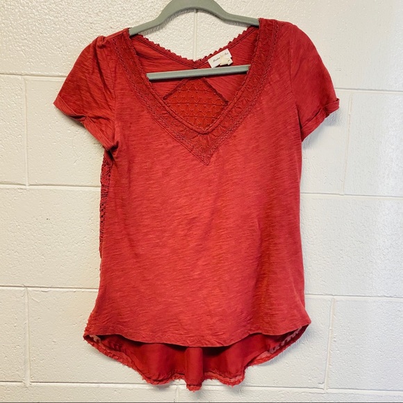 Anthro Meadow Rue Lace Patch Work T Shirt Blouse - Picture 11 of 13